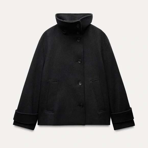 Zara Grey Wraparound Short Coat Women's Zara Wool Coat, Size 36